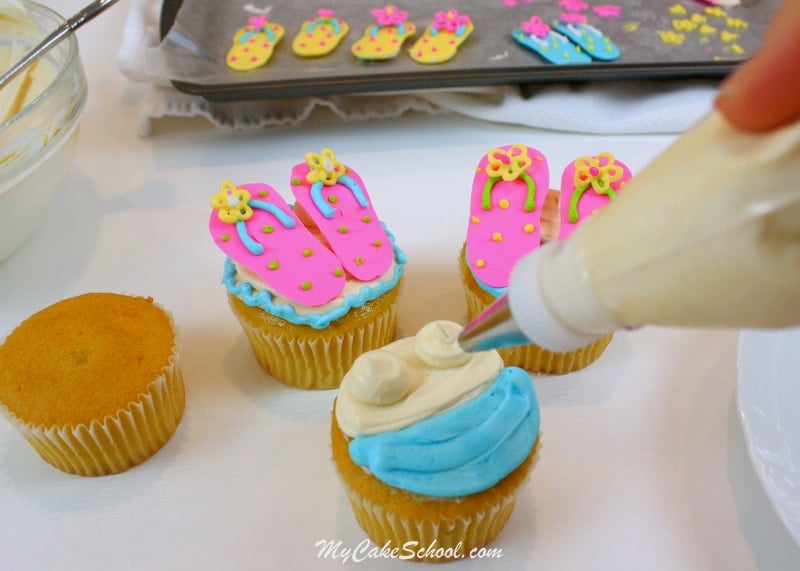 Adorable Flip Flop Cupcakes by My Cake School! Free Cupcake Decorating Tutorial! 
