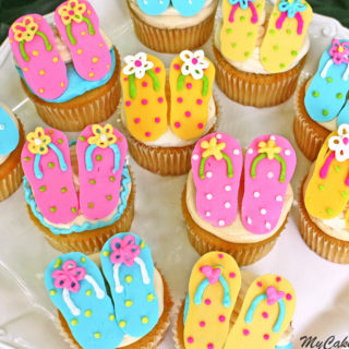 Free Flip Flop Cupcake Tutorial by MyCakeSchool.com! So simple and perfect for summer! My Cake School cake tutorials, recipes, and more!