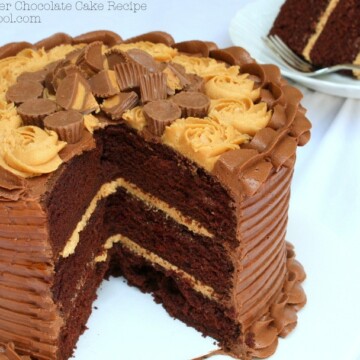 Moist and delicious Peanut Butter and Chocolate Cake Recipe from scratch! Recipe by MyCakeSchool.com. Online cake tutorials, cake recipes, videos, and more!