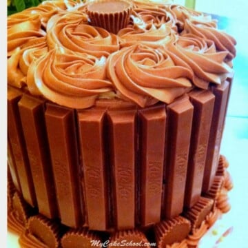 Kit Kat Cake with Reese's Cups! EASY (free) cake decorating tutorial by MyCakeSchool.com!