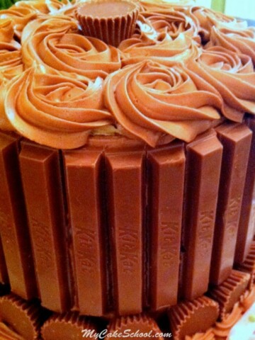 Kit Kat Cake with Reese's Cups! EASY (free) cake decorating tutorial by MyCakeSchool.com!