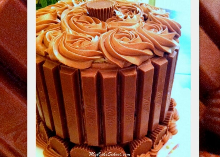 Kit Kat Cake with Reese's Cups! EASY (free) cake decorating tutorial by MyCakeSchool.com!