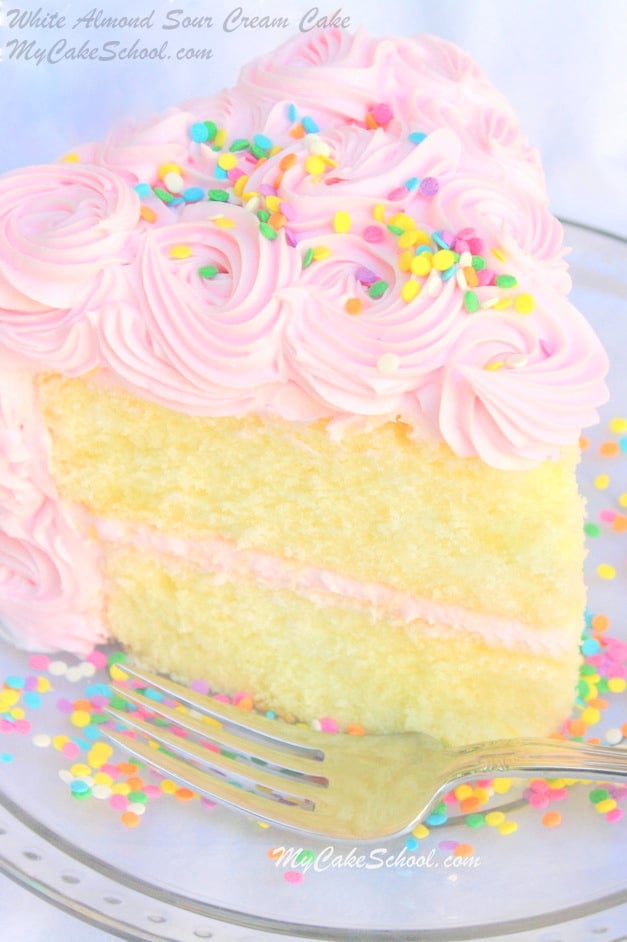 The most delicious White Almond Sour Cream Cake Recipe from Scratch by MyCakeSchool.com! Super moist and flavorful! Delicious Scratch White Almond Sour Cream Cake Recipe by MyCakeSchool.com