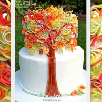 Gorgeous Fall Cake featuring fondant quilling! Member Cake Video Tutorial by MyCakeSchool.com!