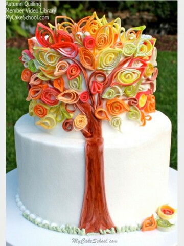 Gorgeous Fall Cake featuring fondant quilling! Member Cake Video Tutorial by MyCakeSchool.com!