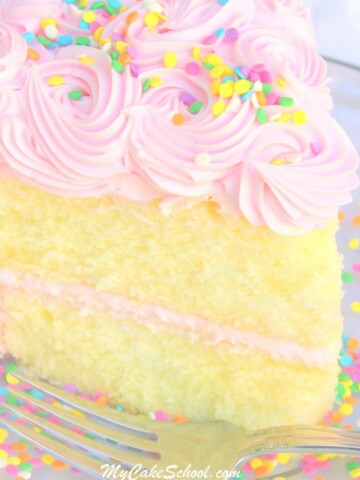 Amazing White Almond Sour Cream Cake Recipe from Scratch! Super moist and delicious! My Cake School Cake Recipes, Cake Tutorials, and More!