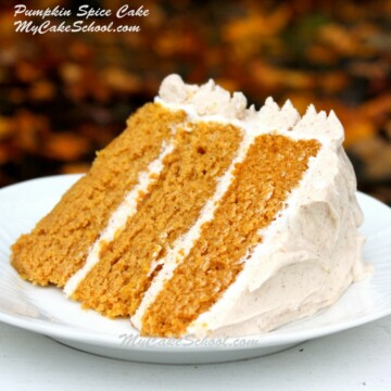 Everyone loves this super moist and flavorful Pumpkin Spice Cake with Spiced Cream Cheese Frosting! MyCakeSchool.com.