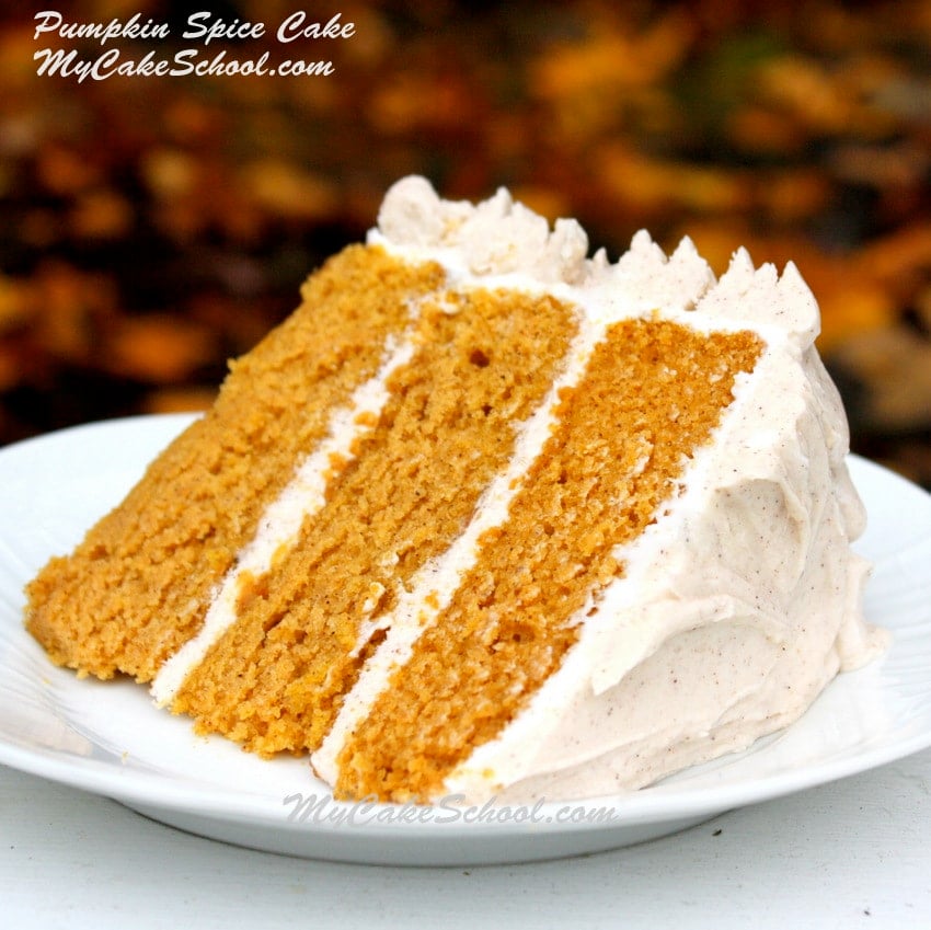 Pumpkin Spice Cake with Spiced Cream Cheese Frosting Recipe- MyCakeSchool.com