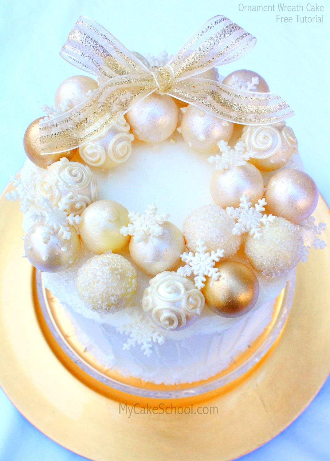 Elegant Ornament Wreath Cake- Free Tutorial by MyCakeSchool.com!