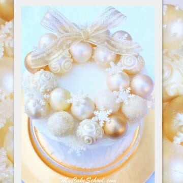 The most gorgeous Ornament Wreath Cake! Free tutorial by MyCakeSchool.com!