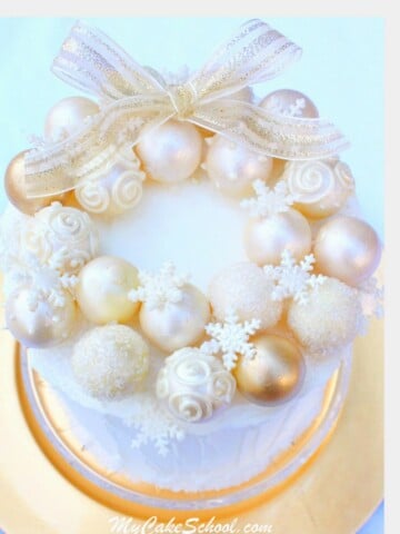 The most gorgeous Ornament Wreath Cake! Free tutorial by MyCakeSchool.com!