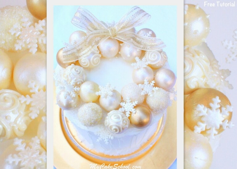 The most gorgeous Ornament Wreath Cake! Free tutorial by MyCakeSchool.com!