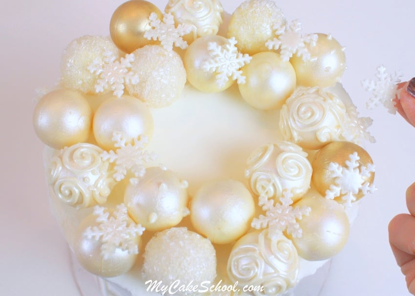 Gorgeous Ornament Wreath free Cake tutorial by MycakeSchool.com. 