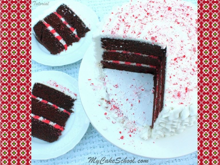 Chocolate Candy Cane Cake with Striped Buttercream Filling