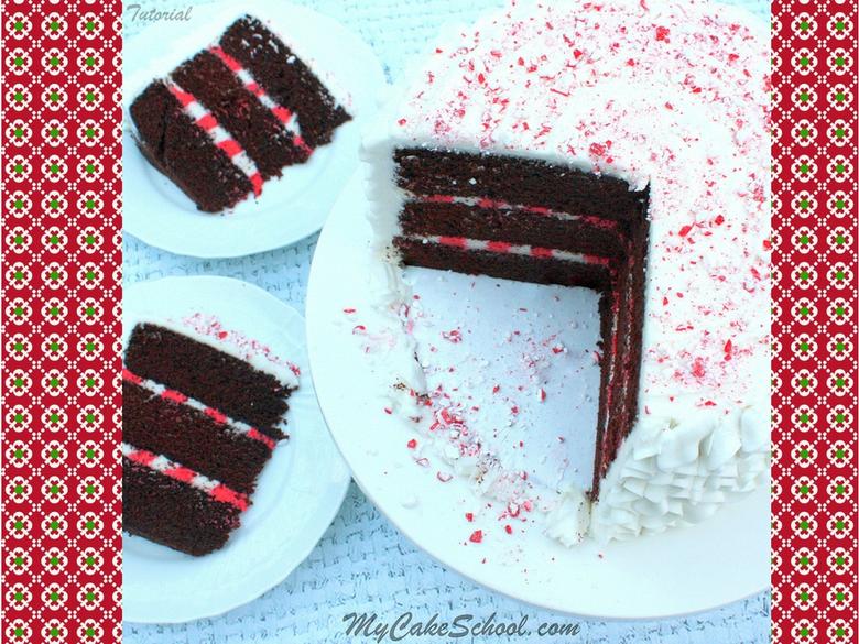 Festive Chocolate Candy Cane Cake- Free Video Tutorial by MyCakeSchool.com!