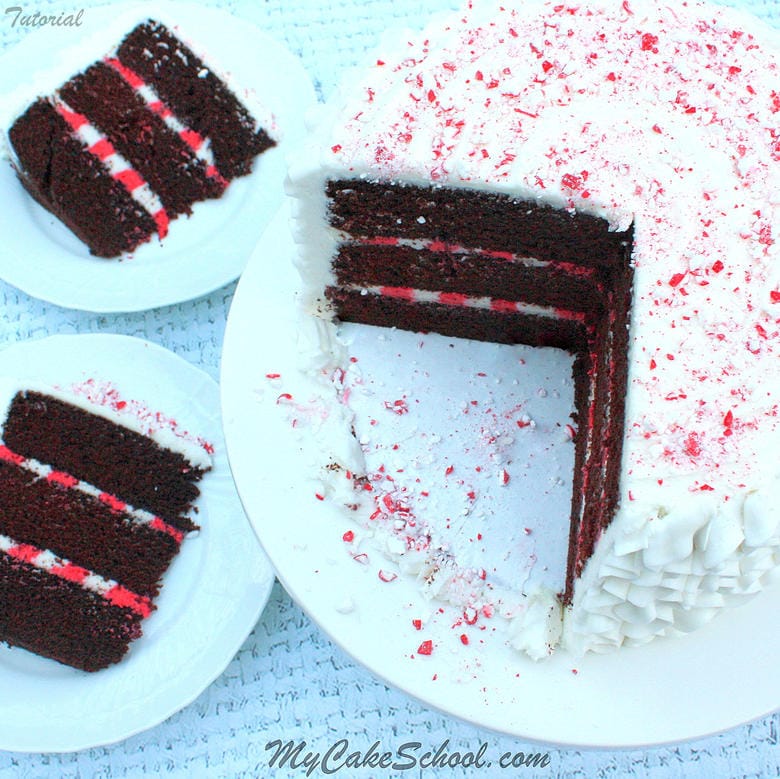 Fun and Festive Chocolate Candy Cane Cake Video Tutorial by MyCakeSchool.com. PERFECT for Christmas and Winter Parties!