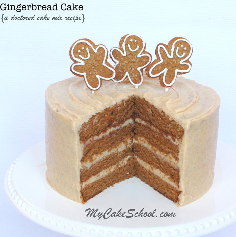 Delicious and simple Gingerbread Cake- Doctored Cake Mix Recipe by MyCakeSchool.com! SO good! Online cake tutorials, recipes, videos, and more!