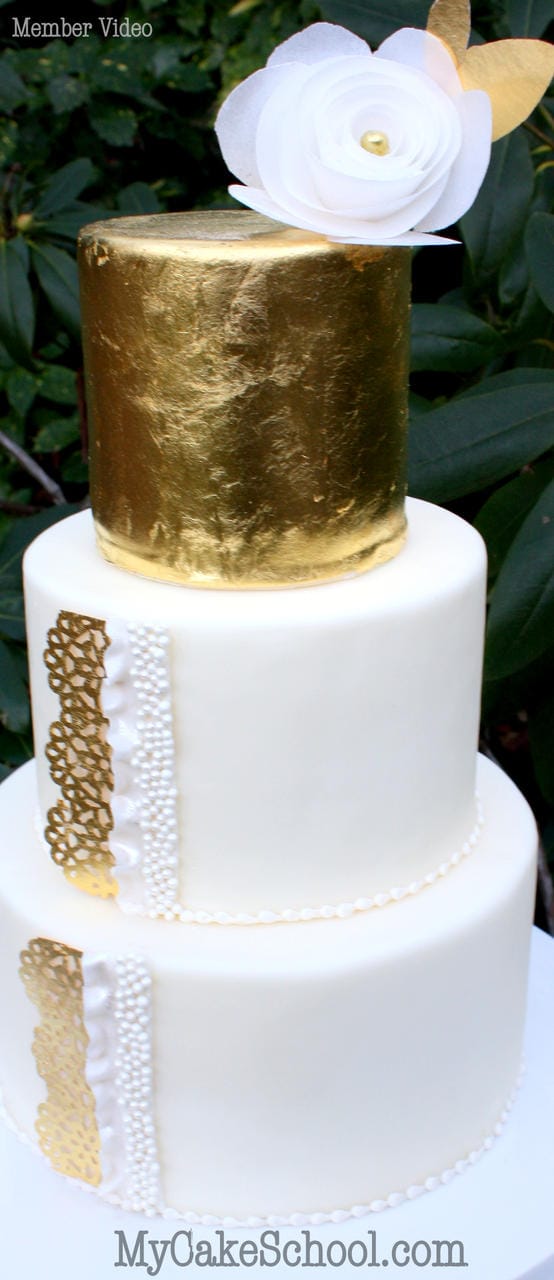 Elegant gold leaf and wafer paper designs ! MyCakeSchool.com Member Video. Online Cake Decorating Videos, Tutorials, and Recipes!