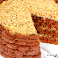 The BEST German Chocolate Cake recipe from scratch! Moist German chocolate cake layers with a flavorful coconut pecan filling! MyCakeSchool.com online cake tutorials, recipes, videos, and more!