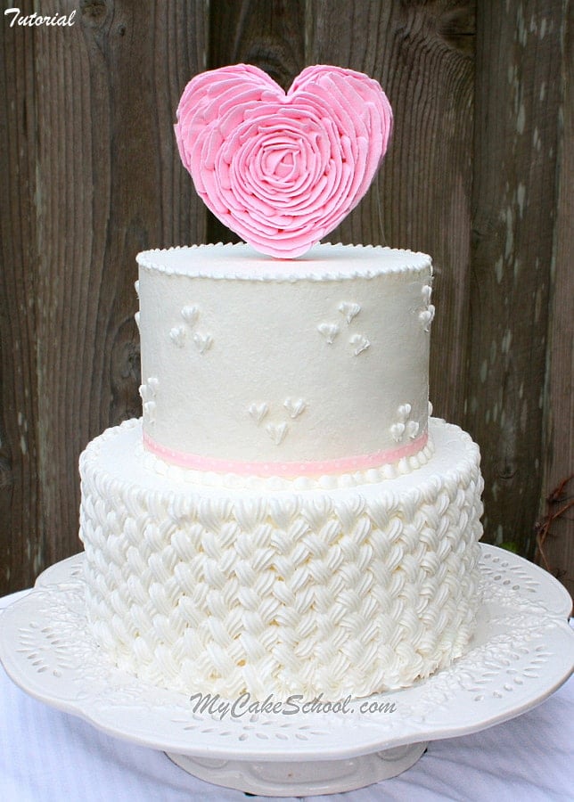 Braided Buttercream & Ruffled Heart Topper Tutorial by MyCakSchool.com