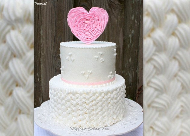 How to Pipe Braided Buttercream & Ruffled Heart Cake Topper! A My Cake School video tutorial.