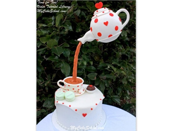 Tea Party Cake with Suspended Teapot Decoration! A gravity defying cake video from MyCakeSchool.com!