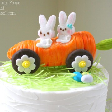 Carrot Car with Peeps Bunnies! Cake Topper Tutorial by MyCakeSchool.com! So adorable for Easter cakes!