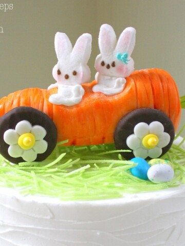 Carrot Car with Peeps Bunnies! Cake Topper Tutorial by MyCakeSchool.com! So adorable for Easter cakes!