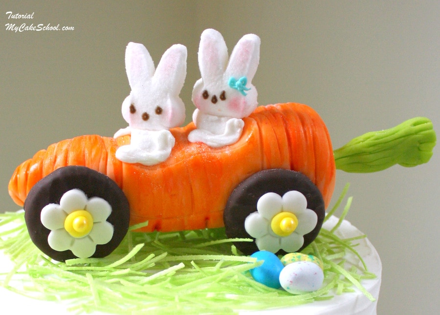 Rollin' with my PEEPS~ Carrot Car topper tutorial by MyCakeSchool.com