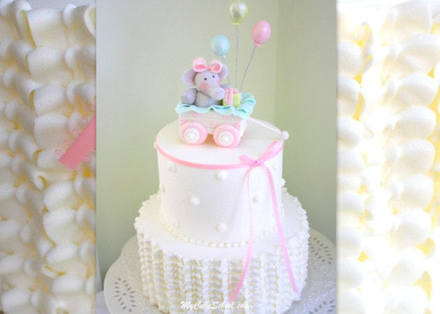 CUTE Elephant and Wagon Baby Shower Cake Tutorial with Ruffled Buttercream! A Video by My Cake School!