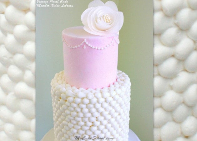 Elegant, Vintage Pearl Cake in Buttercream! You will love this lovely cake with piped buttercream and wafer paper flower!