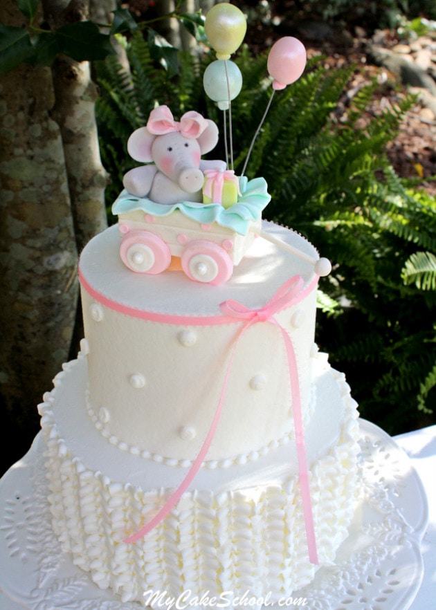 Adorable Baby Shower Cake Tutorial! Sweet Elephant and Wagon Theme by MyCakeSchool.com Adorable Elephant and Wagon Cake Decorating video tutorial by MyCakeSchool.com! Featuring sweet elephant cake topper and buttercream ruffles! MyCakeSchool.com Online Cake Decorating Classes & Recipes!