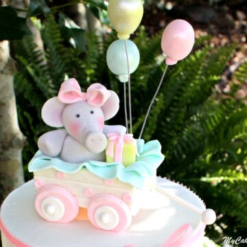 Sweet Elephant and Wagon Cake Topper and Buttercream Ruffle Video Tutorial by MyCakeSchool.com! Online cake classes and recipes!