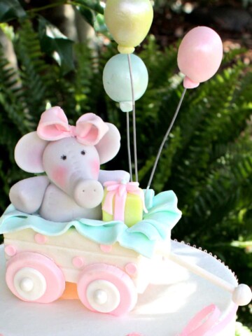 Sweet Elephant and Wagon Cake Topper and Buttercream Ruffle Video Tutorial by MyCakeSchool.com! Online cake classes and recipes!