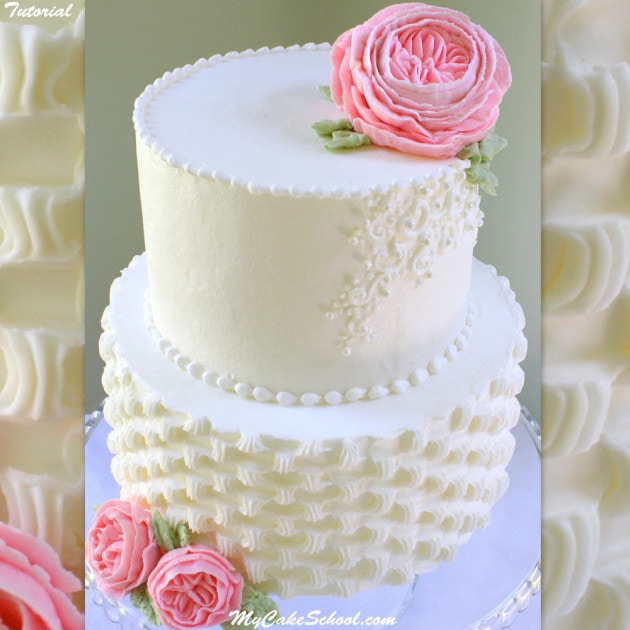 Buttercream David Austin Rose and Contemporary Basketweave- Cake Decorating Video by MyCakeSchool.com