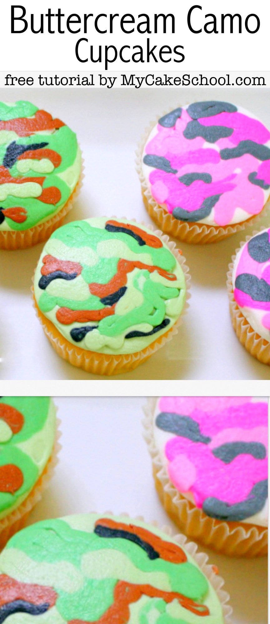 Learn how to make Buttercream Camo Cupcakes in this free MyCakeSchool.com cupcake tutorial! My Cake School Online cake and cupcake tutorials, recipes, and videos!