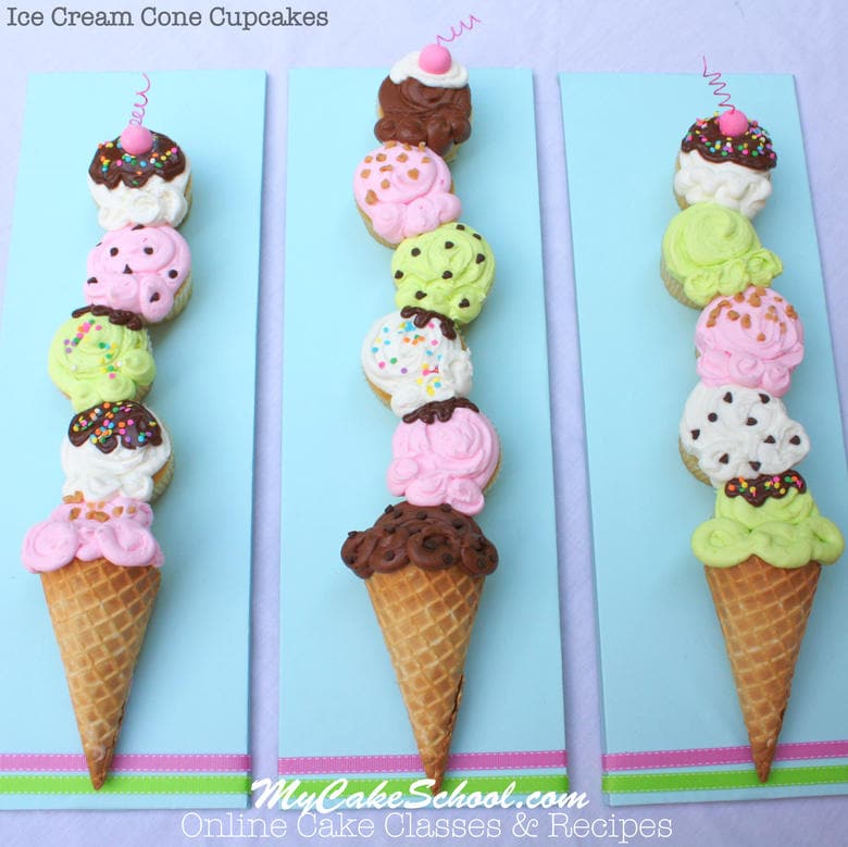 Adorable Ice Cream Cone Cupcake Tutorial by MyCakeSchool.com! 