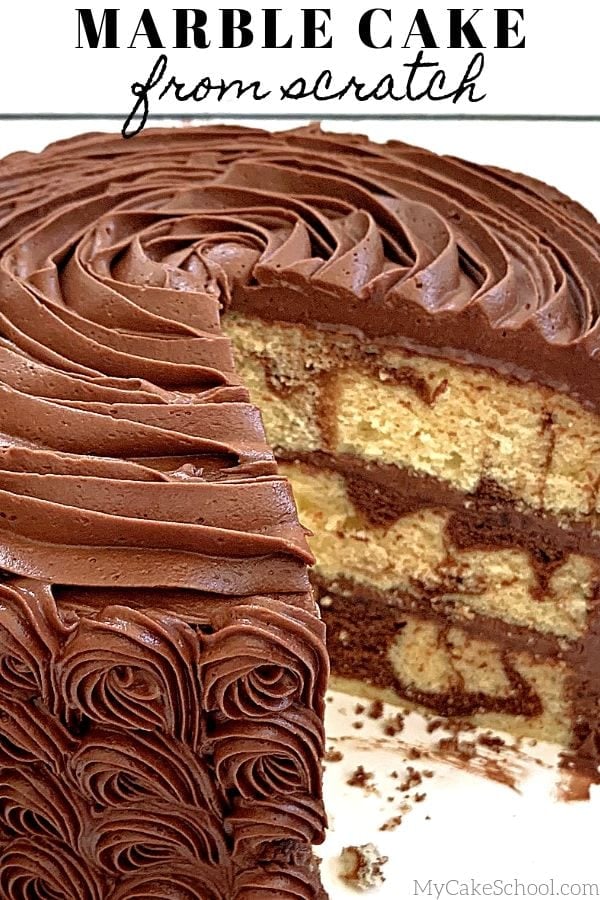 The BEST Marble Cake from scratch Recipe! If you need a go-to marble cake, this is the one. Learn how to make this amazing Marble Layer Cake as well as how to decorate it with beautiful piping in this My Cake School video tutorial!