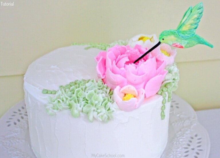 Hummingbird Cake Topper with Fluffy Frosting Flowers