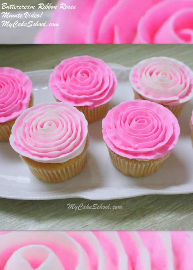 Learn to pipe beautiful buttercream ribbon roses onto cupcakes in this quick MyCakeSchool.com free cake video!