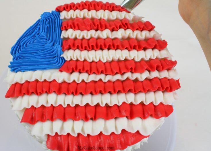 Ruffled Buttercream Flag Cake Tutorial-Perfect for July Fourth, Memorial Day, Veterans Day, and more!