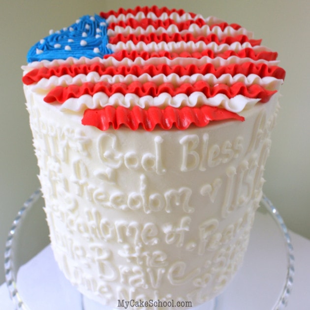 Ruffled Flag Cake for July Fourth! Free cake decorating tutorial by MyCakeSchool.com!