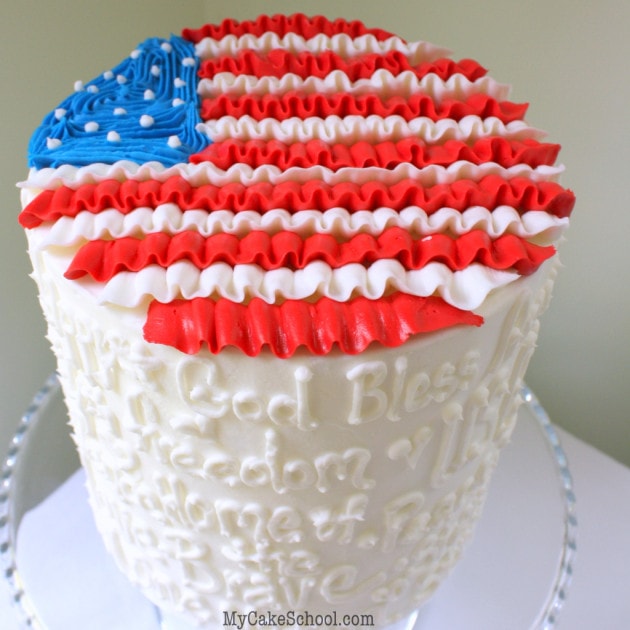 July 4 -Ruffled Flag Cake Tutorial by MyCakeSchool.com!