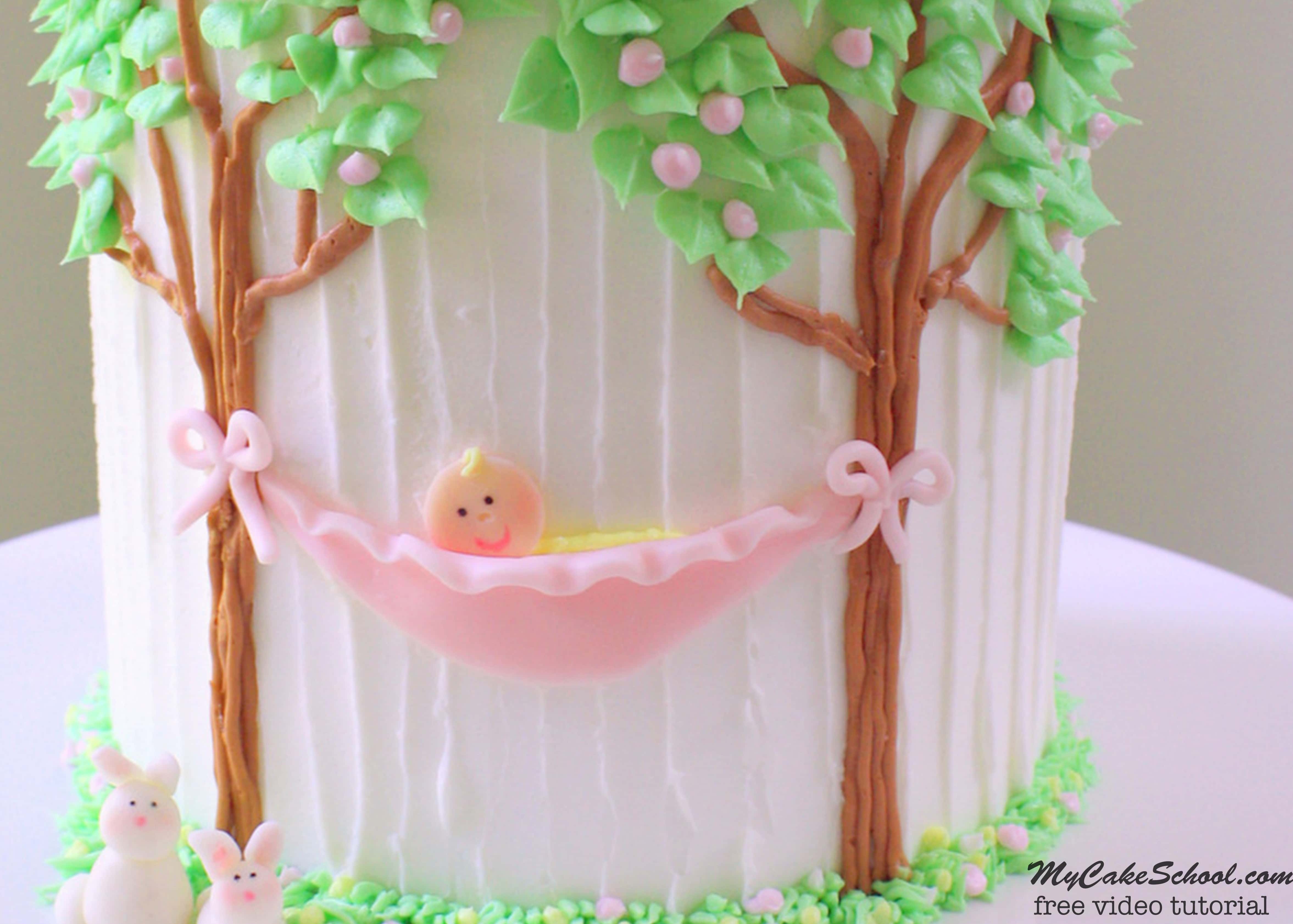 Sweet Baby in a Hammock Cake Decorating Video Tutorial by MyCakeSchool.com. Simple and sweet design PERFECT for Baby Shower Cakes! Free video!