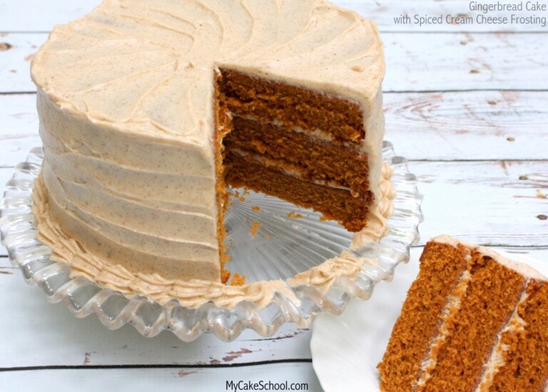 Amazingly moist and delicious scratch Gingerbread Cake with Spiced Cream Cheese Frosting! Recipe by MyCakeSchool.com!