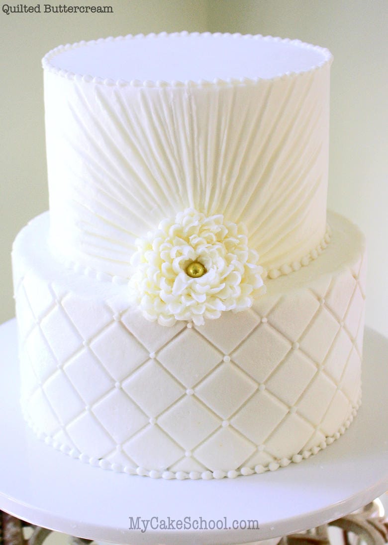 Beautiful Quilted Buttercream Cake Video Tutorial by MyCakeSchool.com. My Cake School Online Cake Decorating Videos, Recipes, step by step tutorials, and more. Gorgeous Quilted Buttercream Cake VIdeo Tutorial by MyCakeSchool.com