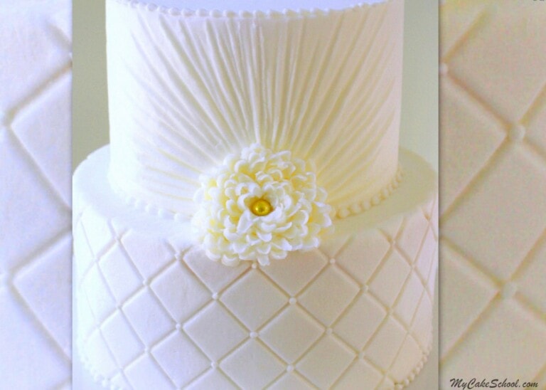 Elegant Quilted Buttercream Cake Video Tutorial by MyCakeSchool.com. Online Cake Decorating Video Tutorials, Cake Recipes, Step by Step Blog Tutorials, and more!
