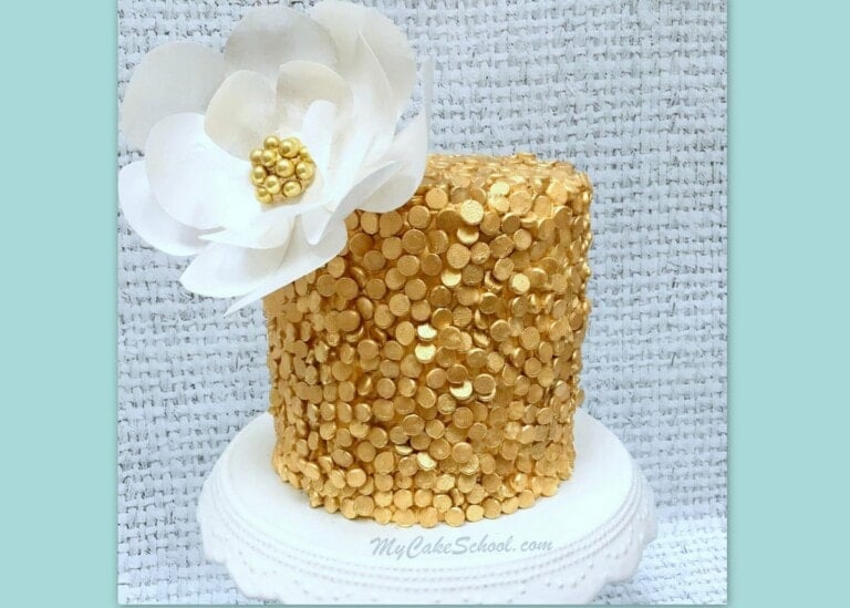 Gold Sequin Cake with Wafer Paper Flower