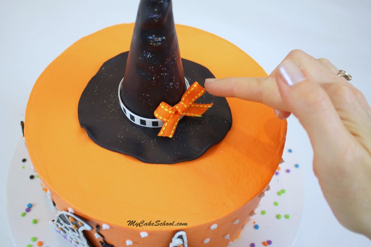 Learn to make a witch hat cake topper and witch hat cake decorations in this free MyCakeSchool.com cake tutorial! Witch Hats!- A Halloween Blog tutorial by MyCakeSchool.com!