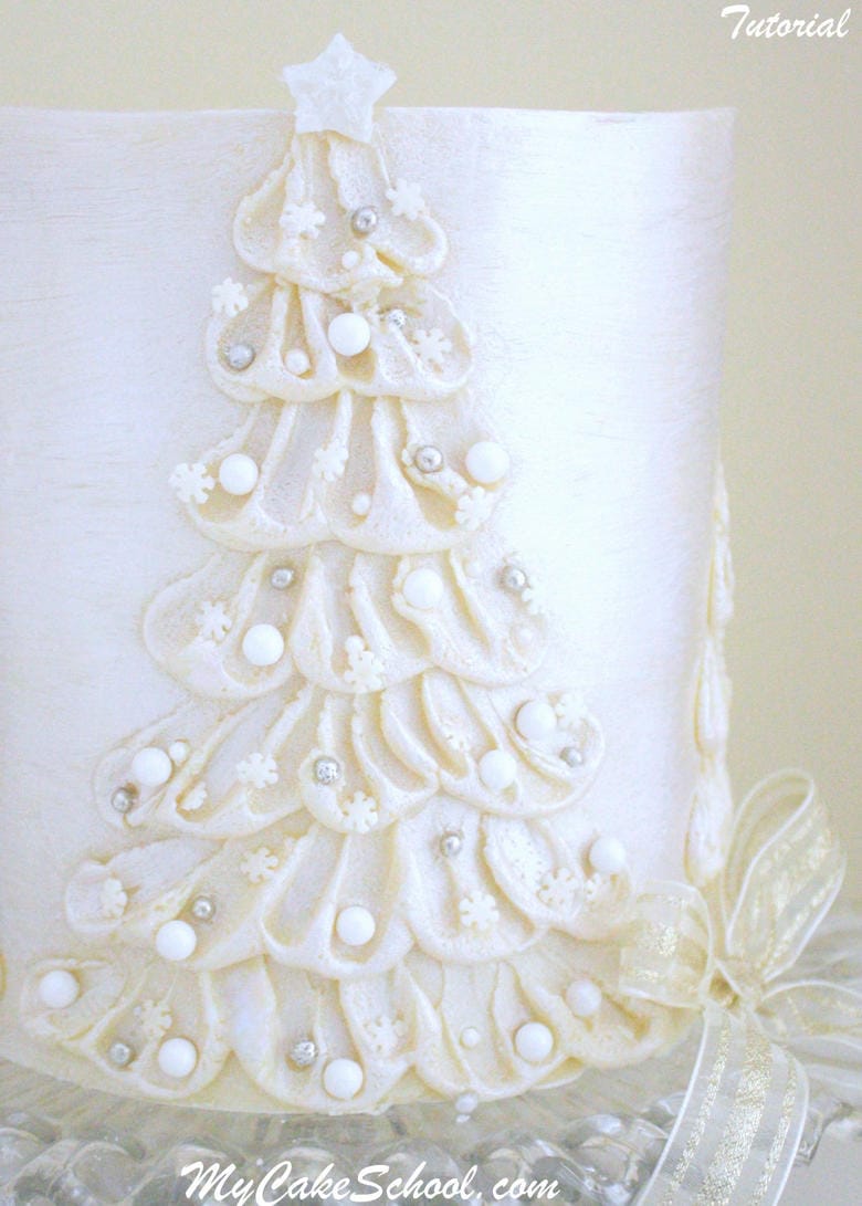 White Chocolate Ganache Christmas Tree Cake! Member Video Library - MyCakeSchool.com